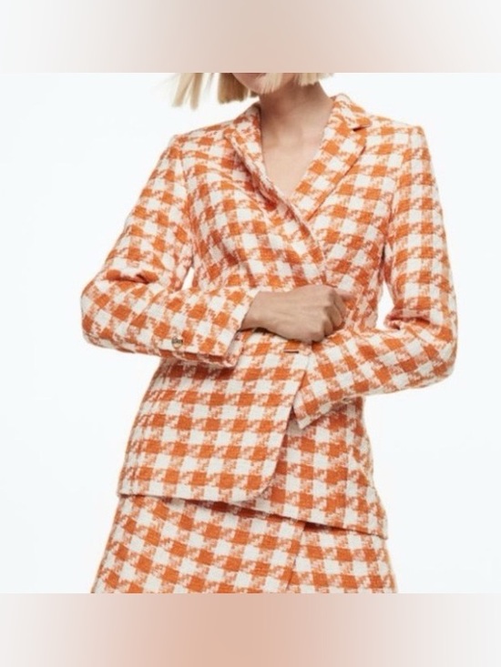H&M Jackets & Blazers - H&M Orange & White Checked Tweed Blazer